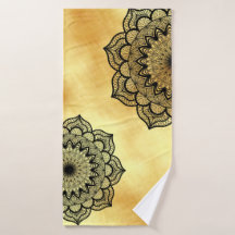 Zwarte Mandala op zachte gouden achtergrond