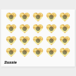 Zwarte Mandala op zachte gouden achtergrond Hart Sticker