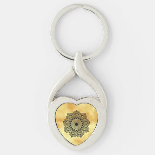 Zwarte mandala op zachte gouden achtergrond sleutelhanger