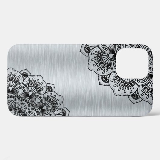 Zwarte  mandala op zilver geborsteld aluminium Case-Mate iPhone case (Achterkant (horizontaal))