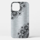 Zwarte  mandala op zilver geborsteld aluminium Case-Mate iPhone case (Achterkant)