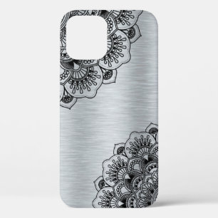 Zwarte  mandala op zilver geborsteld aluminium Case-Mate iPhone case