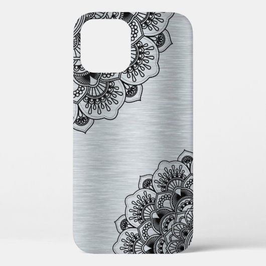 Zwarte  mandala op zilver geborsteld aluminium Case-Mate iPhone case (Achterkant)