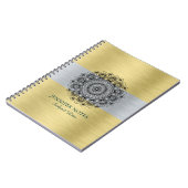 Zwarte mandala over metallisch goud en zilver notitieboek (Linkerzijde)