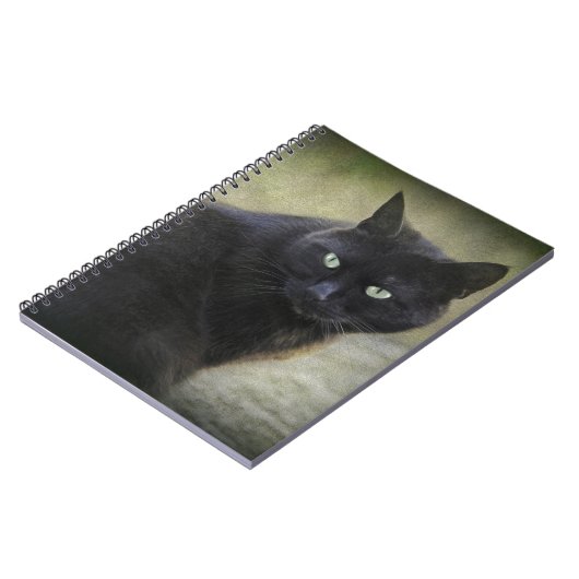 Zwarte mannelijke kat met groene ogen notitieboek (Linkerzijde)
