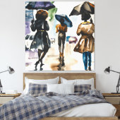 ZWARTE MANNEN EN VROUWEN ONDER UMBRALLAS CANVAS AFDRUK (Insitu (Slaapkamer))
