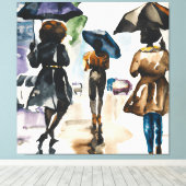 ZWARTE MANNEN EN VROUWEN ONDER UMBRALLAS CANVAS AFDRUK (Insitu (Houten vloer))