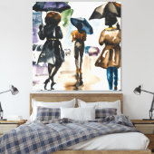 ZWARTE MANNEN EN VROUWEN ONDER UMBRALLAS CANVAS AFDRUK (Insitu (Slaapkamer))