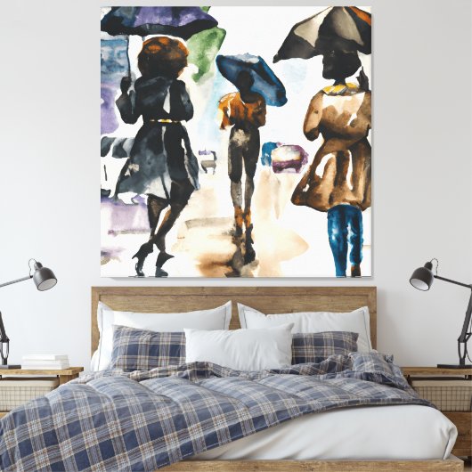 ZWARTE MANNEN EN VROUWEN ONDER UMBRALLAS CANVAS AFDRUK (Insitu (Slaapkamer))