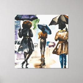 ZWARTE MANNEN EN VROUWEN ONDER UMBRALLAS CANVAS AFDRUK