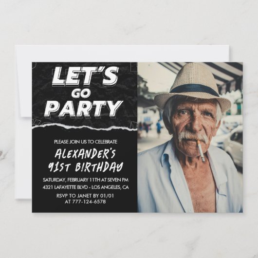 Zwarte Mannen Foto LET'S GO PARTY 91e verjaardag Kaart (Voorkant)