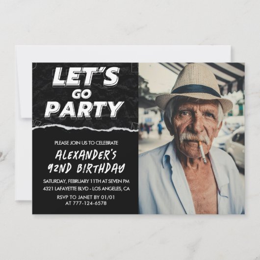 Zwarte Mannen Foto LET'S GO PARTY 92e verjaardag Kaart (Voorkant)