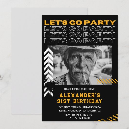 Zwarte Mannen Let's Go Party 91st Birthday Kaart (Voorkant / Achterkant)