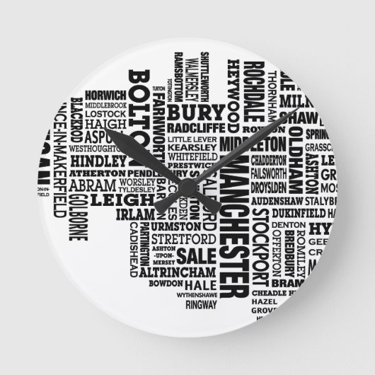 Zwarte map van Greater Manchester Ronde Klok (Voorkant)