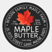Zwarte Maple Butter Label met Rode Suiker Maple Le (Voorkant)