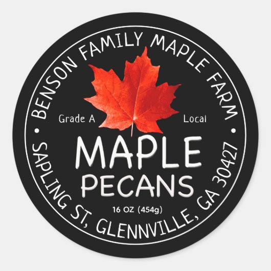 Zwarte Maple Pecans Label met Rode Suiker Maple Le (Voorkant)