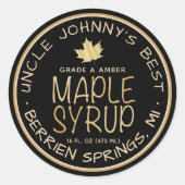 Zwarte Maple Syrup Label Gold Leaf en Text (Voorkant)