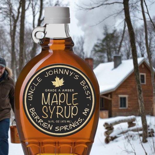 Zwarte Maple Syrup Label Gold Leaf en Text