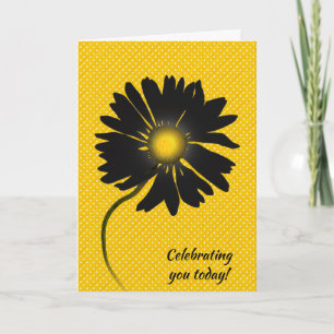 Zwarte margriet op polka stippen verjaardag kaart