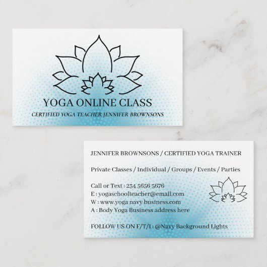 Zwarte marine leraar Private Yoga Visitekaartje (Voorkant / Achterkant)