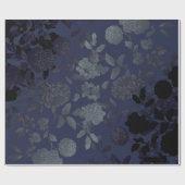 Zwarte marineblauw moderne  Floral Toile Cadeaupapier (Vlak)