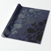 Zwarte marineblauw moderne  Floral Toile Cadeaupapier (Uitgerold)