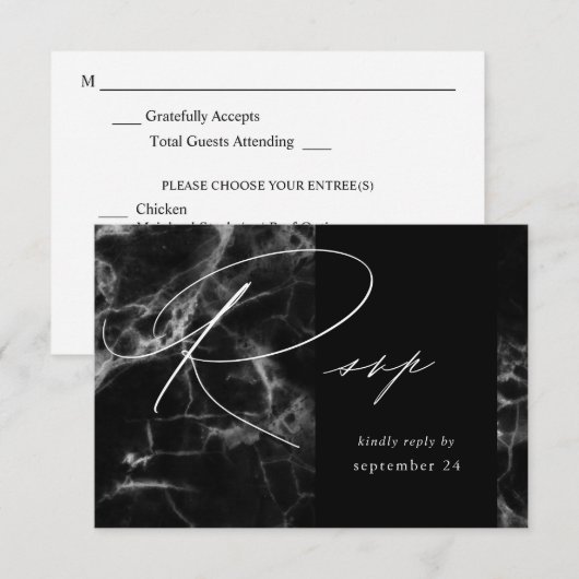 Zwarte marmer 2 V2 met gemiddelde RSVP Kaartje (Voorkant / Achterkant)