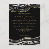 Zwarte marmer Agate Gold Glitter Elegant Wedding Briefkaart (Voorkant)
