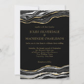 Zwarte marmer Agate Gold Glitter Elegant Wedding Kaart (Voorkant)