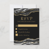 Zwarte marmer Agate Gold Glitter Elegant Wedding RSVP Kaartje (Voorkant)