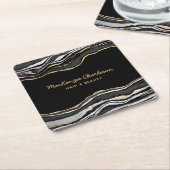 Zwarte marmer Agate Gold Glitter Kartonnen Onderzetters (Schuin)