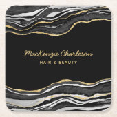 Zwarte marmer Agate Gold Glitter Kartonnen Onderzetters (Voorkant)