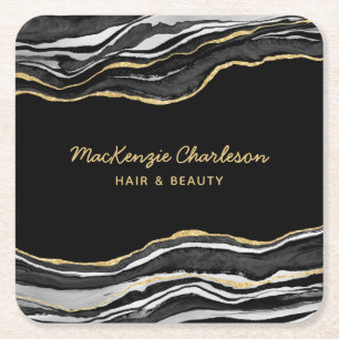 Zwarte marmer Agate Gold Glitter Kartonnen Onderzetters