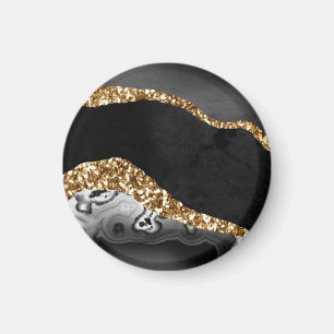 Zwarte marmer Agate Gold Glitter Magneet