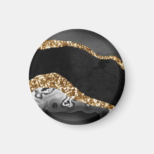 Zwarte marmer Agate Gold Glitter Magneet (Voorkant)