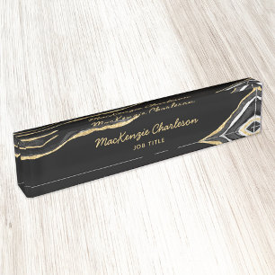 Zwarte marmer Agate Gold Glitter Professional Naambordje
