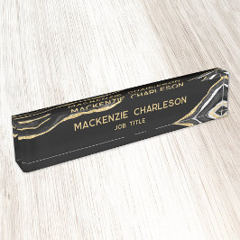 Zwarte marmer Agate Gold Glitter Professional Naambordje