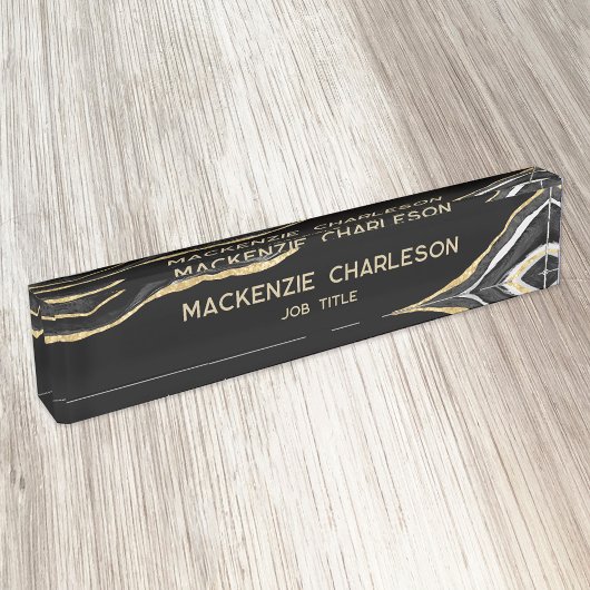 Zwarte marmer Agate Gold Glitter Professional Naambordje
