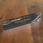 Zwarte marmer Agate Gold Glitter Professional Naambordje (Zijkant)