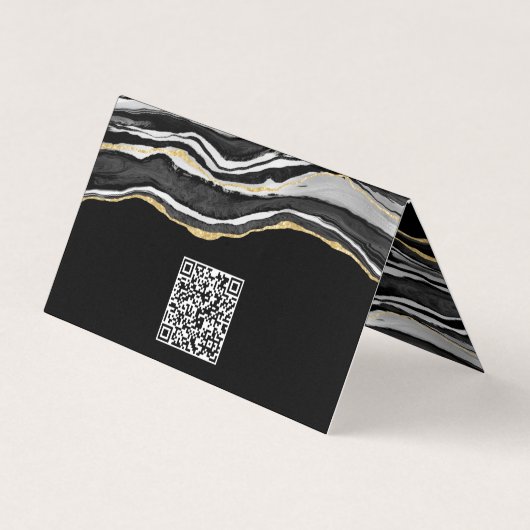 Zwarte marmer Agate Gold Glitter QR-code Visitekaartje (Achterkant)