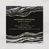 Zwarte marmer Agate Gold Glitter Vierkante Visitekaartje (Achterkant)