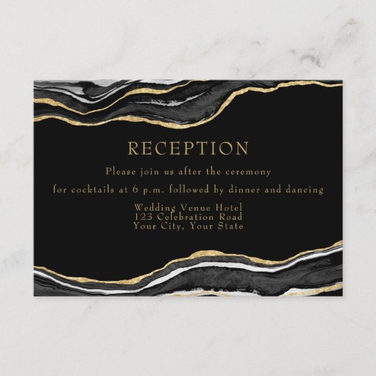 Zwarte marmer Agate Gold Glitter Weddenschappen Re Informatiekaartje (Voorkant)