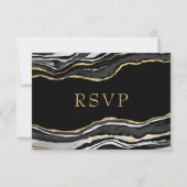 Zwarte marmer Agate Gold Glitter Wedding RSVP (Voorkant)