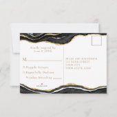 Zwarte marmer Agate Gold Glitter Wedding RSVP (Achterkant)
