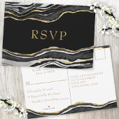 Zwarte marmer Agate Gold Glitter Wedding RSVP