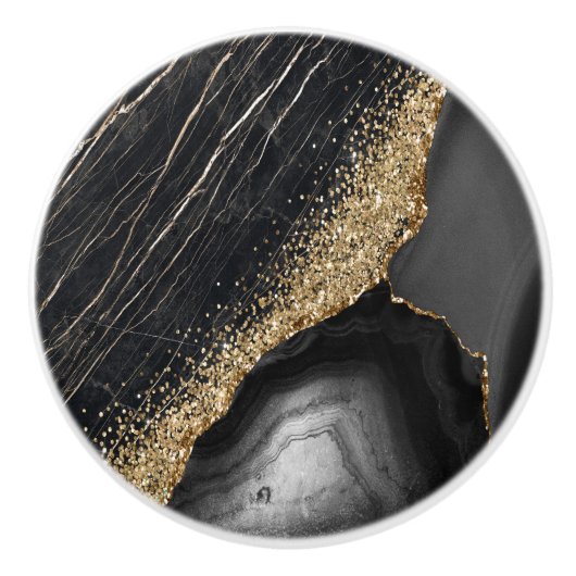 Zwarte marmer Agate Keramische Knop (Voorkant)