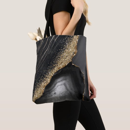 Zwarte marmer Agate Tote Bag (Dichtbij)