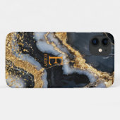 Zwarte marmer chique gouden glitters monogram Case-Mate iPhone case (Achterkant (horizontaal))