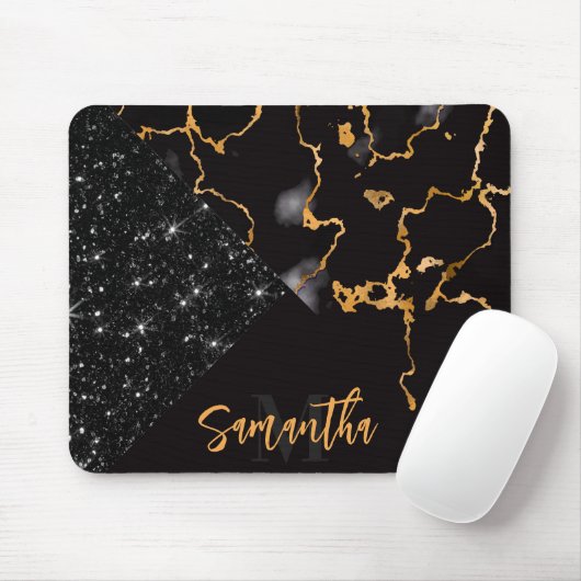 Zwarte marmer en glitter muismat (Met muis)