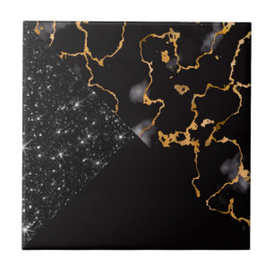 Zwarte marmer en glitter tegeltje